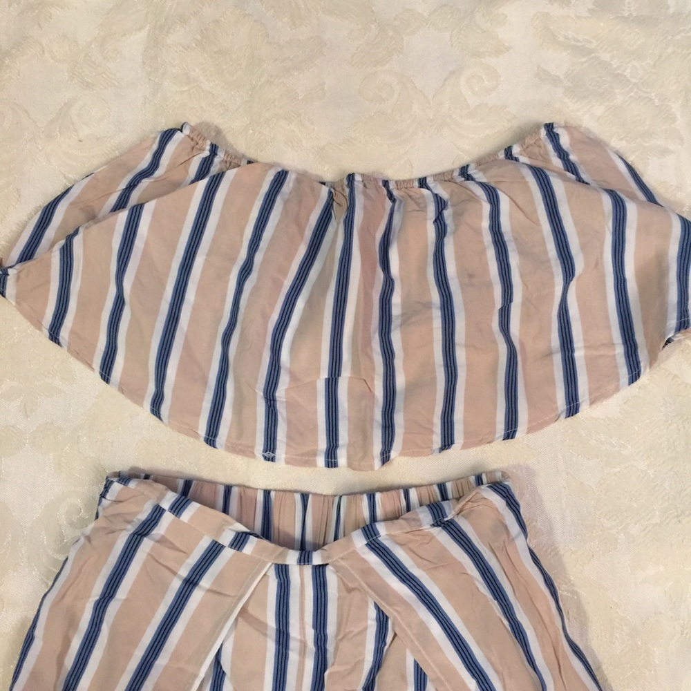 Hers & Mine Stripe Midriff Top And Open Leg Pant S - image 2